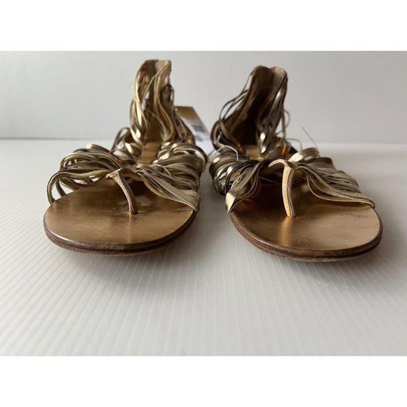Jimmy Choo Gold & Tan Leather Gladiator Sandals, Size 7.5 (US), 37.5 (EU) - Picture 4 of 11